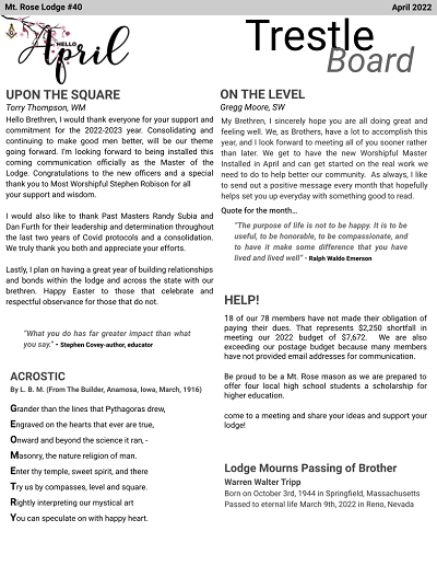 April 2022 Trestle Board