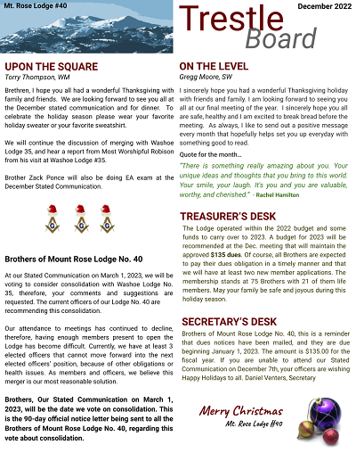 December 2022 Trestle Board