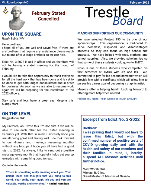 February 2022 Trestle Board