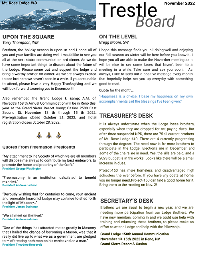 November 2022 Trestle Board