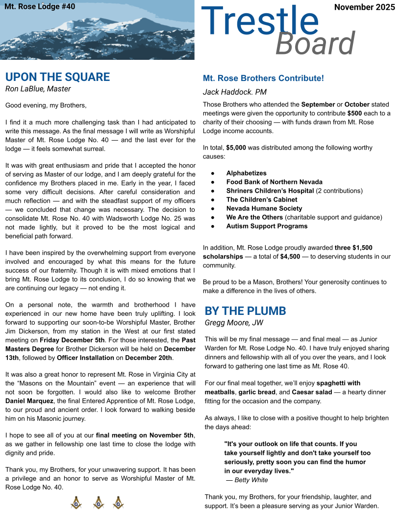 November 2025 Trestle Board